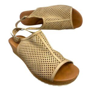 Paul Green Cleo Tan Perforated Suede Cork Wedge Sandal